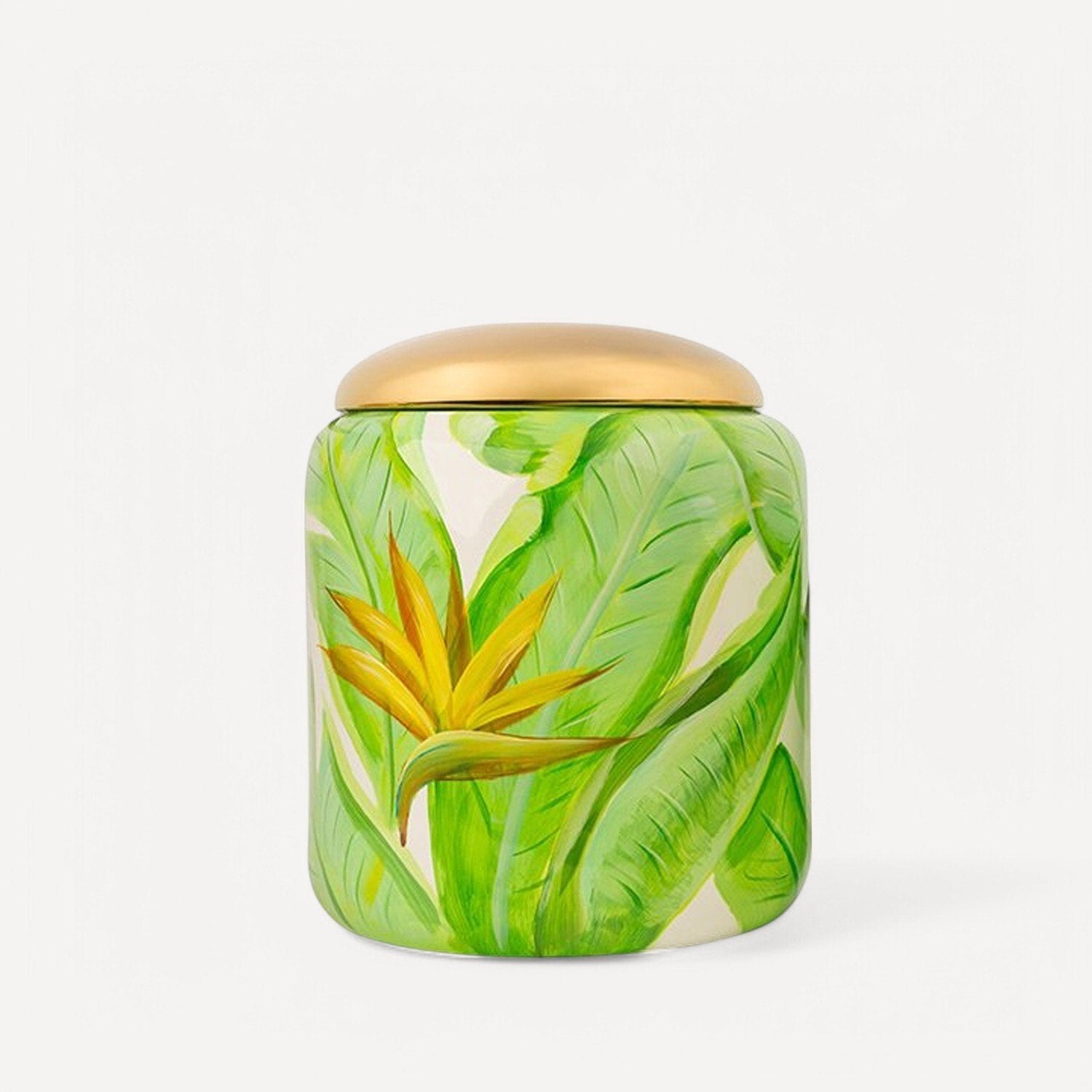 Yeşil Yaprak Desenli Kapaklı Vazo Büyük Boy