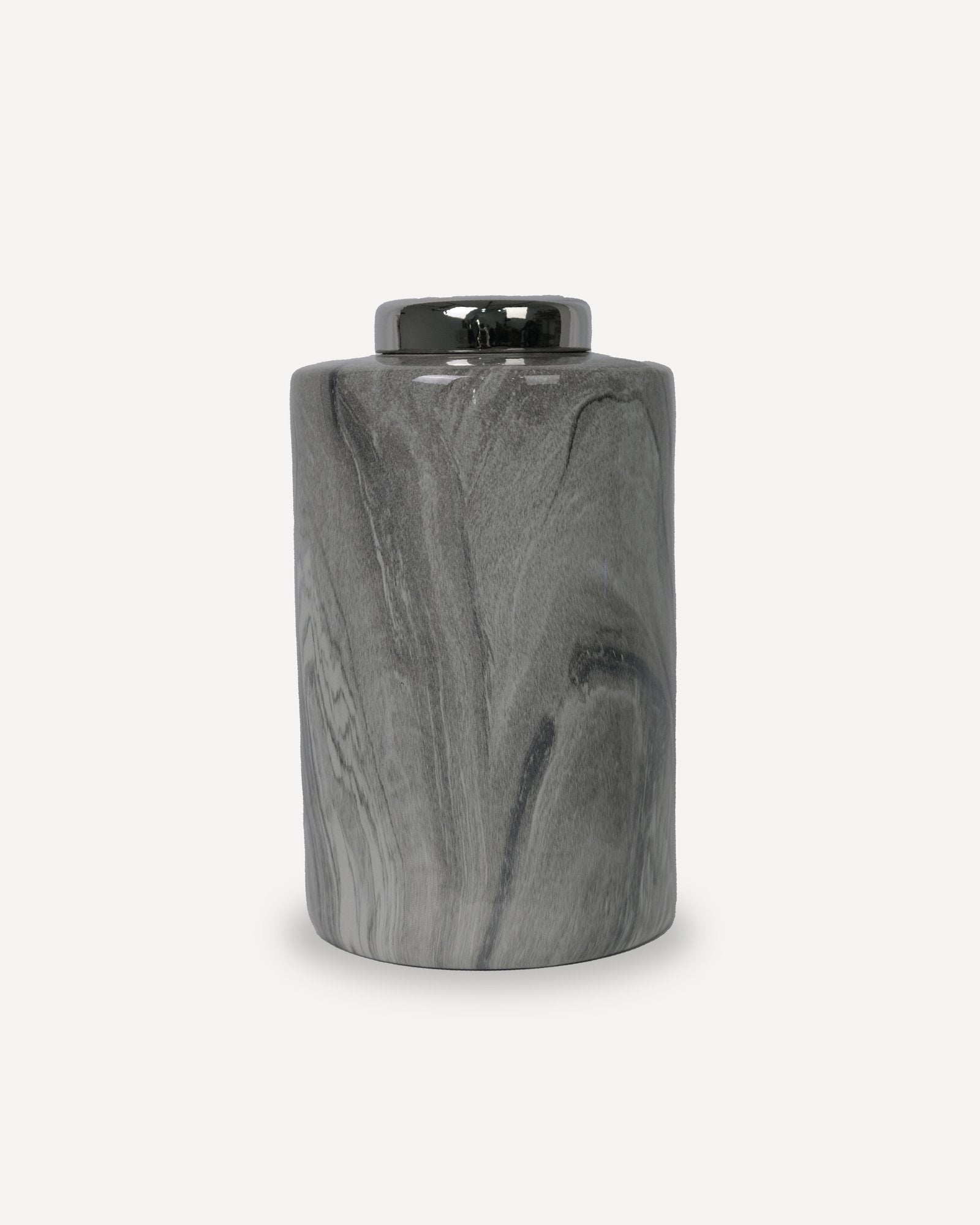 Gri Mermer Desenli Kapaklı Dekoratif Kavanoz 35cm