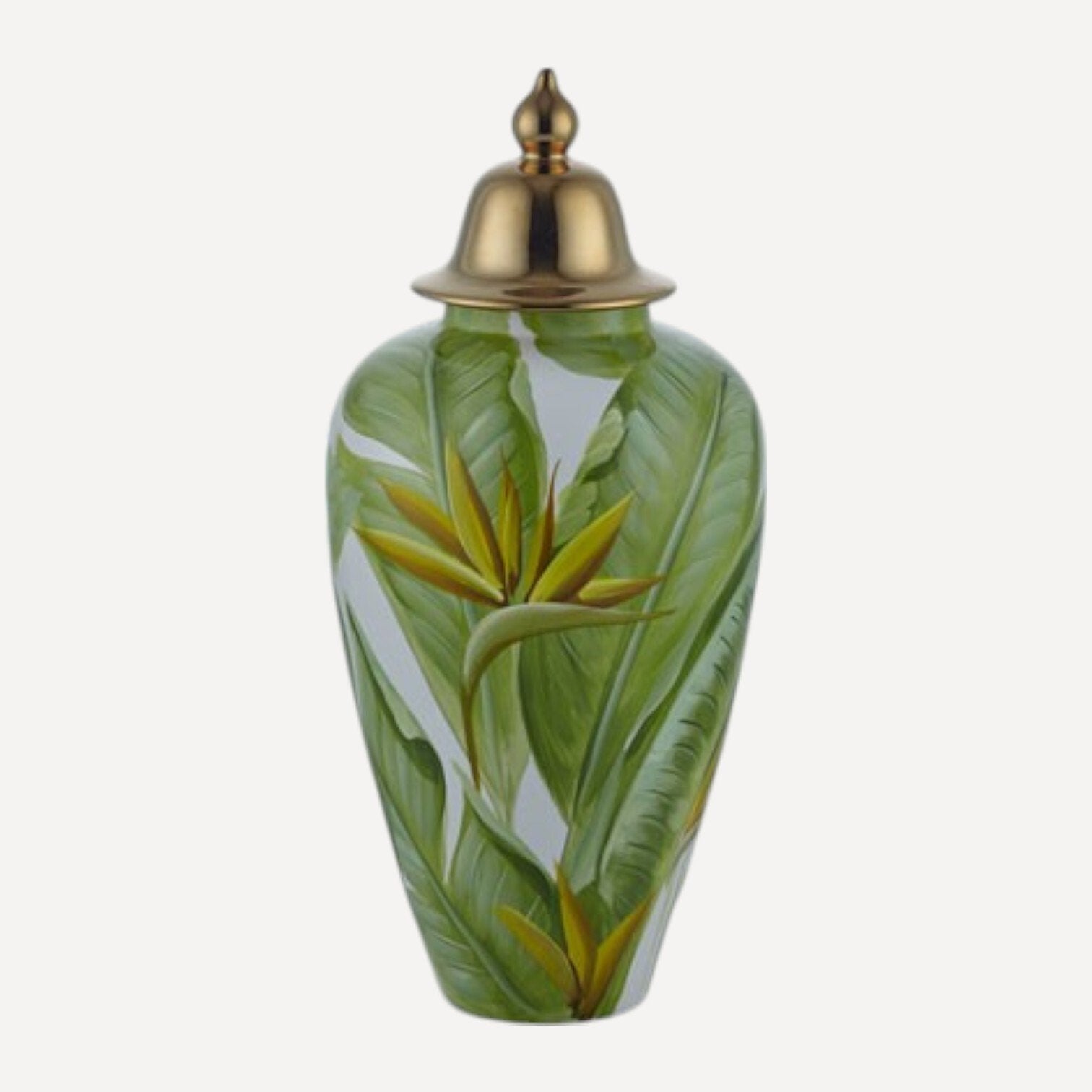 Yeşil Yapraklı Dekoratif Seramik Vazo 65cm