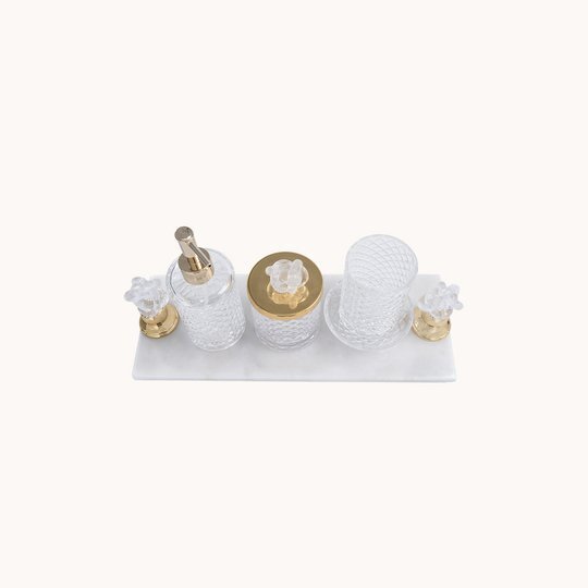 Kıvrık Fiyonklu Kristal Cam Banyo Takımı