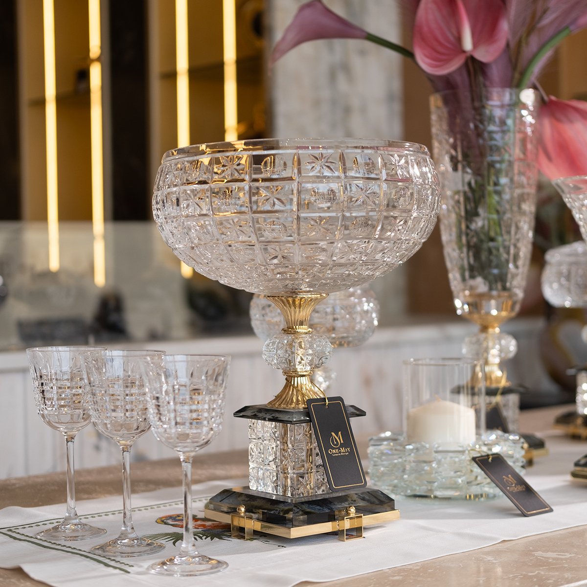 Şeffaf Altın Ayaklı Kristal Dekor Kase Küçük Boy